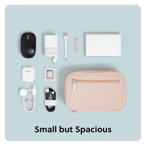 Vista 6 de U Brands Organizador de artículos electrónicos de viaje de pana con doble cremallera, funda de transporte técnica, bolsa de viaje portátil