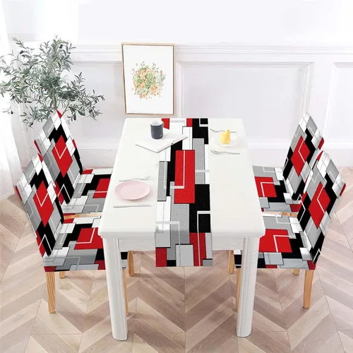 Vista 9 de MCALK Juego de 4 fundas para sillas de color gris abstracto y camino de mesa, fundas elásticas para sillas grises para cocina, protector de silla