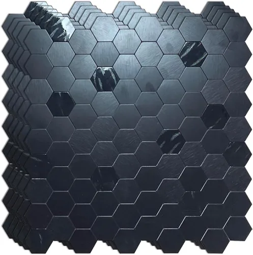 Vista 8 de XUANINY 10 azulejos de respaldo de metal para despegar y pegar, adhesivo de mosaico de aluminio para decoración de pared de cocina, diseño hexagonal