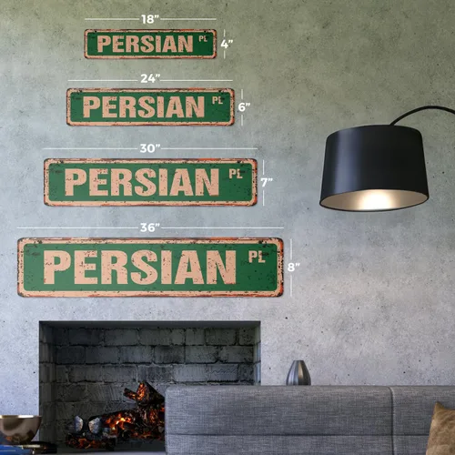 Vista 2 de Letrero de aluminio persa vintage con diseño de calle para gatos y gatitos felinos en lata de metal rústico para interiores y exteriores, 24