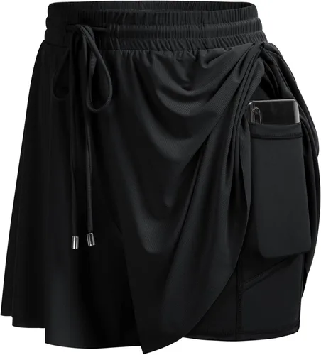Vista 2 de JACK SMITH Pantalones cortos de correr 2 en 1 para mujer, de secado rápido, pantalones cortos de tenis fluidos para fitness, yoga, entrenamiento