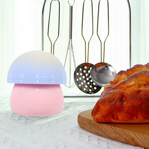 Vista 8 de VANZACK Mechanical Mushroom Kitchen Timer Pink, 60-Minute Mechanical Cooking Timer for Egg Boiling, Classroom and Home Time Management