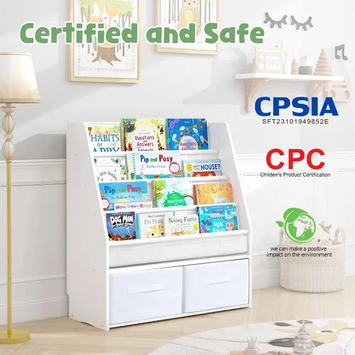 Vista 4 de MallBest Estantería infantil de madera maciza con contenedores de almacenamiento, estante frontal inspirado en Montessori para niños de 1 a 5 años
