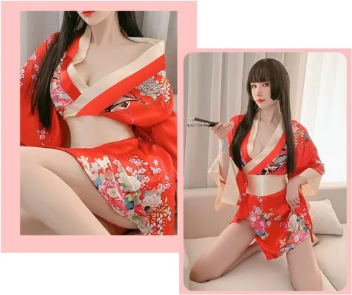 Vista 7 de Bata tradicional japonesa estilo kimono para mujer, disfraz de Yukata, pijama sexy para cosplay