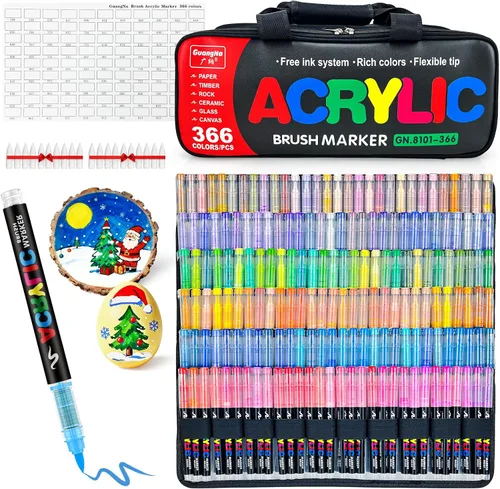 Vista 11 de Guangna 168 rotuladores de pintura acrílica, bolígrafos de pintura acrílica con punta de pincel, tinta impermeable de secado rápido, para pintar