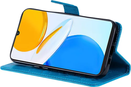 Vista 4 de Funda para Honor X7, diseño de estampado de gato y abejas de cuero de primera calidad, con función atril y cierre magnético