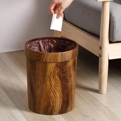Vista 2 de BESPORTBLE Bote de basura para madera, marrón claro, plástico, parte superior abierta, 13 x 13 x 12 pulgadas
