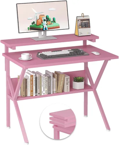 Vista 9 de COTUBLR Escritorio Pequeño, Escritorio de Computadora Pequeño de 27.5 Pulgadas para Espacios Pequeños, Escritorio de Computadora con Soporte