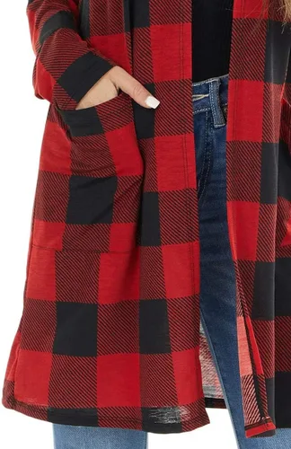 Vista 5 de Lacozy - Cárdigan tejido y largo con parte delantera abierta, drapeado, a cuadros y tipo kimono para mujer