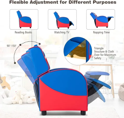 Vista 6 de Costzon Silla reclinable para niños, silla reclinable para juegos con reposapiés, reposacabezas, soporte lumbar y bolsillos laterales, silla