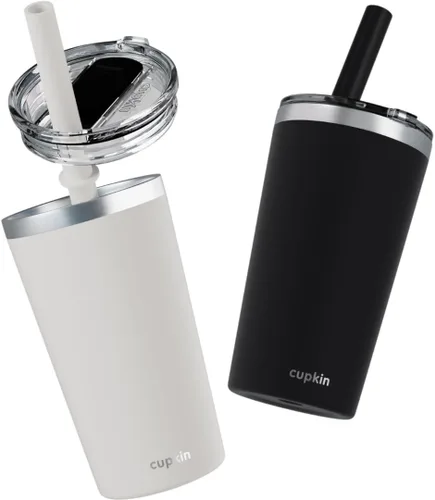 Vista 24 de CUPKIN - Taza apilable de acero inoxidable para niños, taza para batidos, tazas aisladas con recubrimiento en polvo, tapa libre de BPA y pajilla