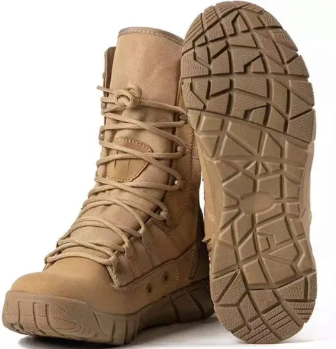 Vista 4 de Botas militares ligeras de 8 pulgadas de media altura hasta el tobillo, color beige, botas de senderismo para senderismo, senderismo, mochilero