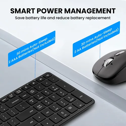 Vista 7 de QWERTY - Combo de teclado y mouse inalámbricos Bluetooth (USB + Dual BT), juego de teclado y mouse delgado multidispositivo compatible con Windows