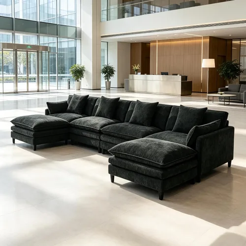 Vista 13 de Sofá modular convertible seccional, sofá de 4 asientos en forma de L con diván reversible, sofá de nube de asiento profundo, sofá cama 3 en 1, tela