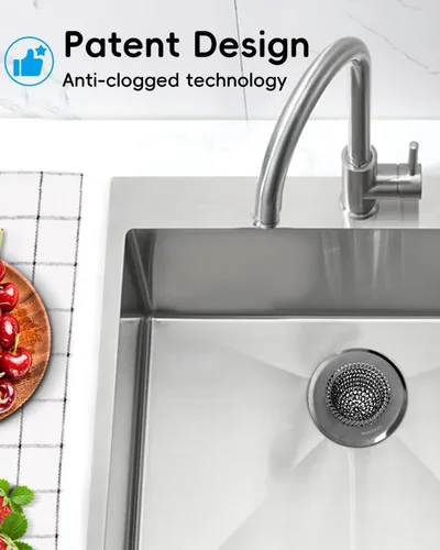Vista 7 de Revolucionario colador de drenaje para fregadero de cocina, colador reversible patentado para fregadero de cocina, cesta coladora de fregadero