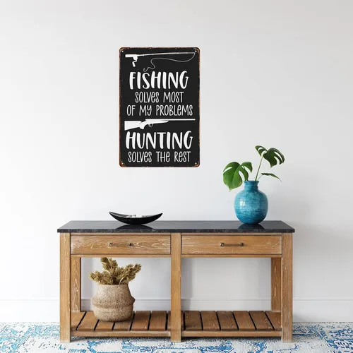 Vista 6 de Cartel de metal retro para decoración de pared con texto en inglés «Fishing Hung Hung» para garaje, hombre, cueva, baño, dormitorio, granja
