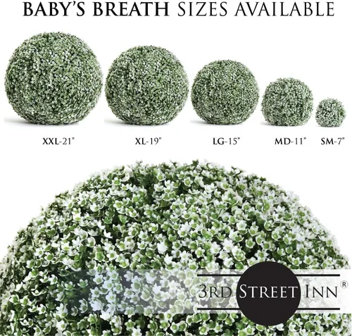 Vista 5 de 3rd Street Inn Bola topiaria XL Baby's Breath - Juego de plantas artificiales - Decoración de fiesta de boda para interiores y exteriores - Esfera