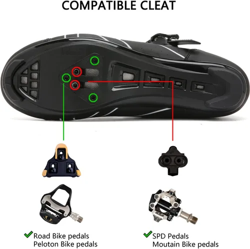Vista 5 de Zapatos de ciclismo para hombre y mujer, compatibles con pedales de bicicleta de interior Peloton, zapatos de bicicleta de carretera preinstalados
