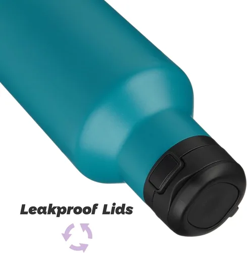 Vista 4 de Konokyo - Botella de agua aislada con popote, termo de agua de acero inoxidable de doble pared de 17 onzas con 2 tapas, azul lago