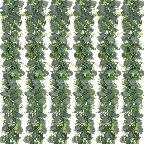 Vista 14 de Dolicer 2 Paquetes Guirnalda Artificial de Eucalipto de 6 Pies, Guirnalda de Vegetación Falsa Colgante Hojas de Eucalipto Dólar de Plata Falsas