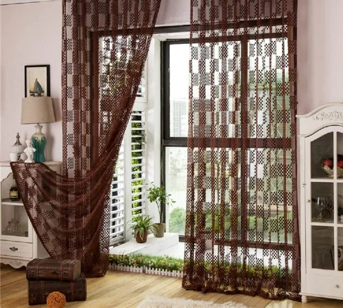 Vista 5 de New Jacquard Hollow Grid Sheer Curtains Elegant Drape Panel Rod Pocket Top Gauze Voile for Living Room Bedroom Balcony(1 Panel, W 54 x L 63 inch
