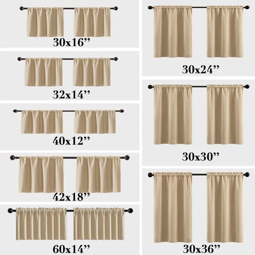 Vista 7 de XTMYI Cortinas pequeñas para ventana de sótano, cenefas opacas para oscurecer la habitación para sala de estar, juego de 2 unidades, beige natural