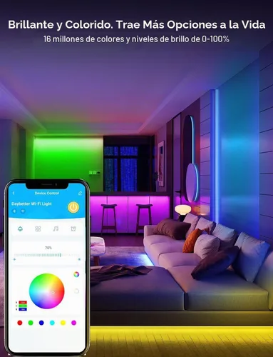 Vista 5 de DAYBETTER - Luces LED inteligentes WiFi de 100 pies - Tira de luces LED compatibles con Alexa y Google Assistant, iluminación RGB, sincronización