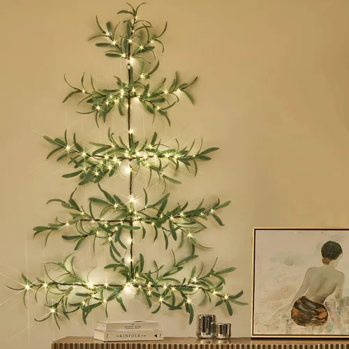Vista 7 de Hairui Árbol de olivo iluminado para colgar en la pared con temporizador de 3.5 pies, 140 luces LED de color blanco cálido, guirnalda de vid