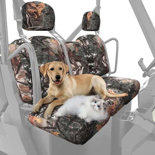 Vista 10 de Kemimoto Fundas de asiento UTV Negras, juego de fundas de asiento UTV impermeables y repelentes con funda para reposacabezas, compatibles con Can Am