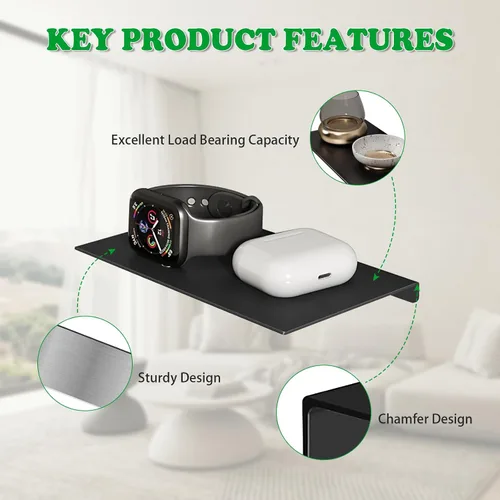 Vista 3 de Estantes flotantes de 8 pulgadas para pared, estantes de pared de metal, mini estante de exhibición para coleccionables, estantes flotantes negros