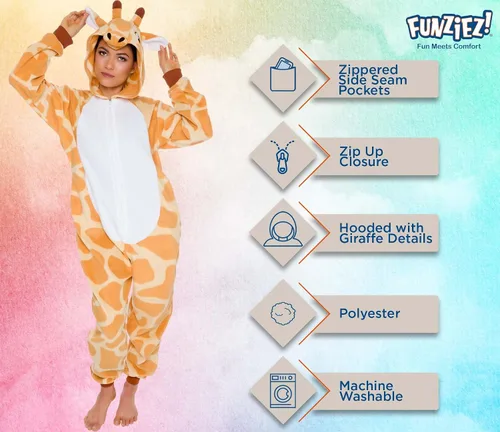 Vista 4 de Slim Fit Adult Onesie - Animal Halloween Costume - Plush Fruit One Piece Cosplay Suit for Women and Men by FUNZIEZ!