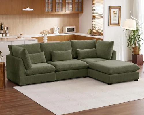 Vista 43 de Sofá modular de pana de gran tamaño de 77 pulgadas, sofá modular de nube lavable con otomana, sofás seccionales de 3 plazas para sala de estar