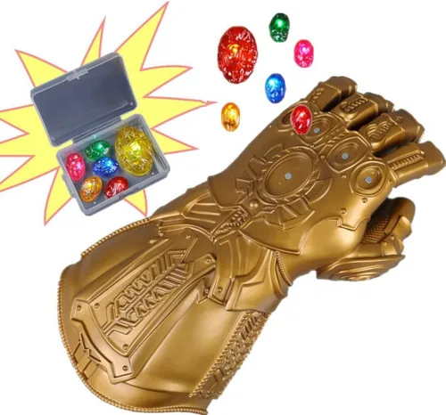 Vista 2 de Infinity War Thanos Infinity Guauntlet con piedras infinitas electrónicas desmontables y brillantes para cosplay Halloween accesorios de PVC