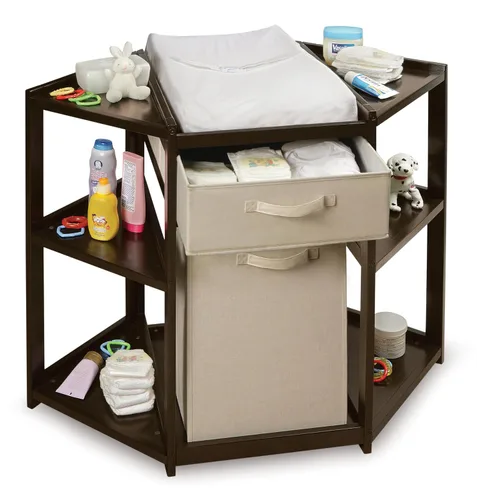Vista 5 de Cambiador de pañales Badger Basket con cesto y canasta para esquina, Espresso Espresso/Crudo
