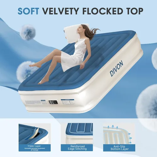 Vista 12 de Colchón de aire DIVON Full con bomba incorporada, colchón inflable de 18'' de grosor en 3 minutos, colchón hinchable plegable, colchón de aire