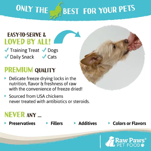 Vista 5 de Raw Paws Golosinas de corazones de pollo, 4 onzas – Todos los alimentos naturales liofilizados para perros y gatos hurones – Golosinas altas