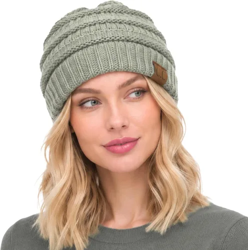 Vista 65 de CC Classic Winter Fall Trendy Chunky Stretchy Cable Knit Beanie Hat 2 tonos púrpura/azul marino