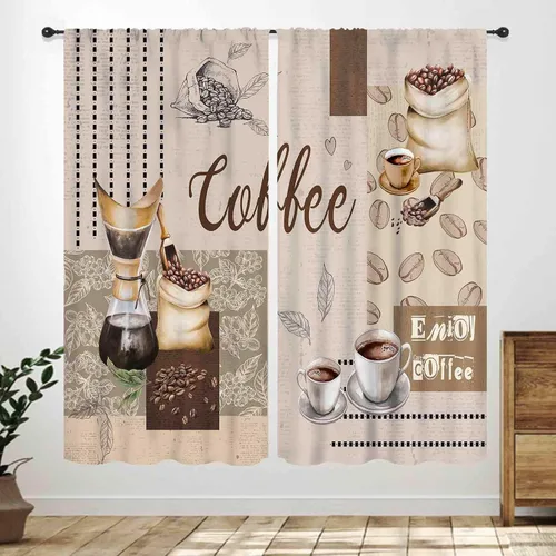 Vista 13 de Cortinas de cocina rústicas, color negro y blanco, tablón de madera con cuchillo y cuchara para barra, bolsillo para barra, tratamiento de ventana