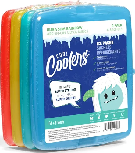 Vista 13 de Cool Coolers by Fit + Fresh, 4 Pack Slim Ice Packs, Space Saving Reusable Ice Packs for Lunch Boxes or Coolers