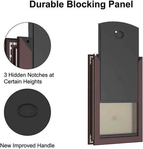 Vista 3 de Puerta de aluminio para perros pequeños para puerta, puerta para perros con 1 solapa manética, 2 paneles de bloqueo deslizantes, puerta