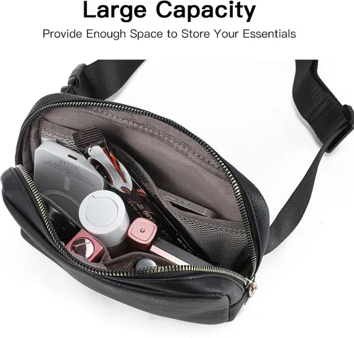 Vista 3 de Telena Riñoneras para mujer, bolsa de cinturón de cuero con cuerpo cruzado, de moda con correa ajustable, negro, (0-black), Talla única