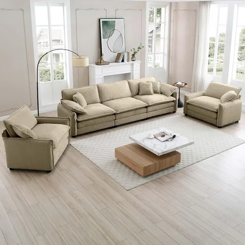 Vista 11 de Juego de sofá de gran tamaño de 3 piezas, asiento profundo de 25.2 pulgadas, cómodo sofá y silla de pana, juego de 2 sofás modulares modulares