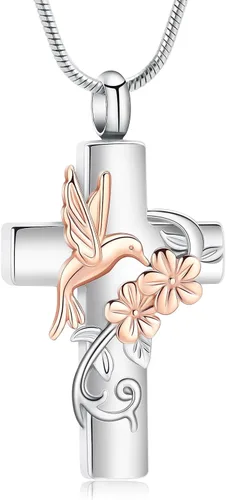 Vista 13 de Cross Hummingbird Urn Necklace for Ashes Flower Ashes Pendant Memorial Necklace Cremation Jewelry Ashes Keepsakes Necklace Gift for Loss of Loved