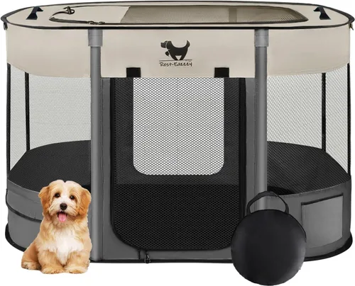 Vista 8 de Rest-Eazzzy Corralito para Perros, Corralito Plegable para Gatitos para Perros Medianos, Corralito Portátil para Mascotas con Cubierta de Sombra