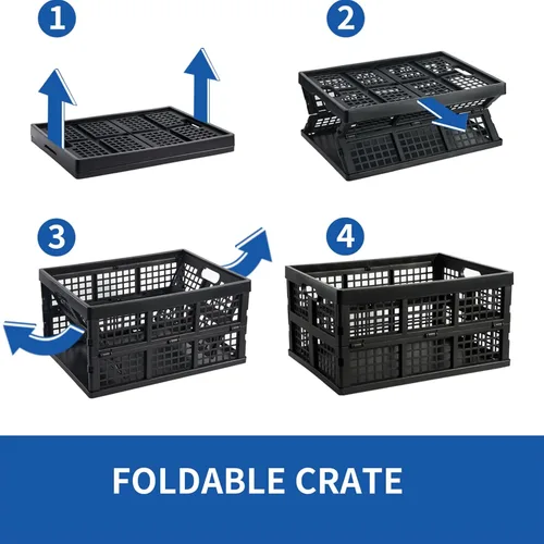 Vista 4 de Aebeky Paquete de 3 cajas de almacenamiento plegables de plástico, 30 L, cajas de plástico plegables para almacenamiento (negro)