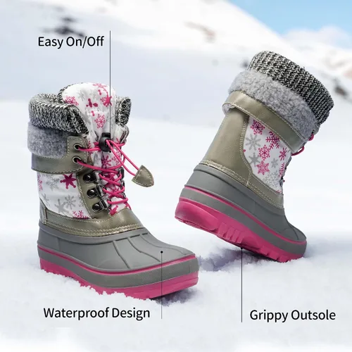 Vista 4 de DREAM PAIRS Botas de nieve, impermeables, con aislamiento, de invierno, para niño y niña