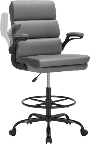 Vista 7 de Silla de Dibujo Silla Alta de Oficina con Reposabrazos Abatibles Acolchados Silla de Escritorio de Pie Ergonómica Ejecutiva para Computadora