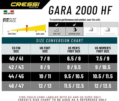 Vista 5 de Cressi Aletas largas reactivas de buceo libre - Alto rendimiento, buen control - Gara 2000 HF: Made in Italy