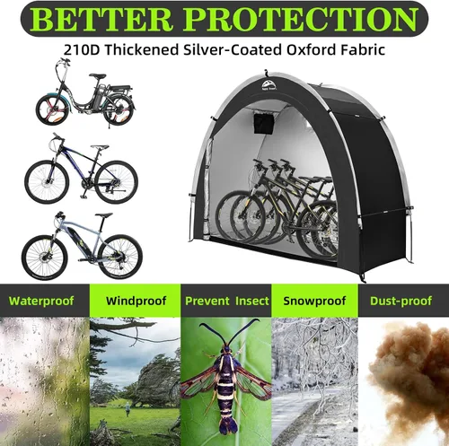 Vista 3 de Happy Travel Carpa Cobertizo de Almacenamiento de Bicicletas, Refugio Cubierta Impermeable para Bicicletas al Aire Libre con Ventana para 2/3/4/6