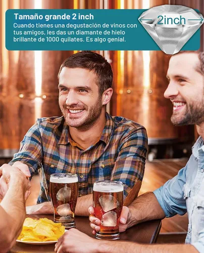 Vista 2 de Moldes para cubitos de hielo con forma de diamantes, moldes de silicona transparentes con forma de diamante grande, 2 pulgadas, forma de diamante